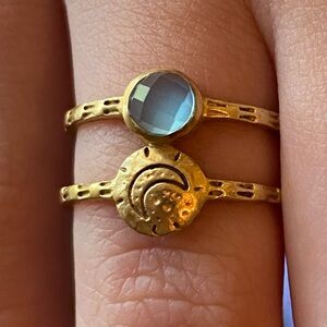 Satya - Gold and Blue Stone Women's Ring Set - Unique Design - Size 7